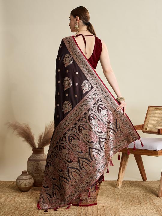 Maroon Satin Silk Saree — alternate view