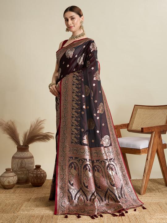 Maroon Satin Silk Saree
