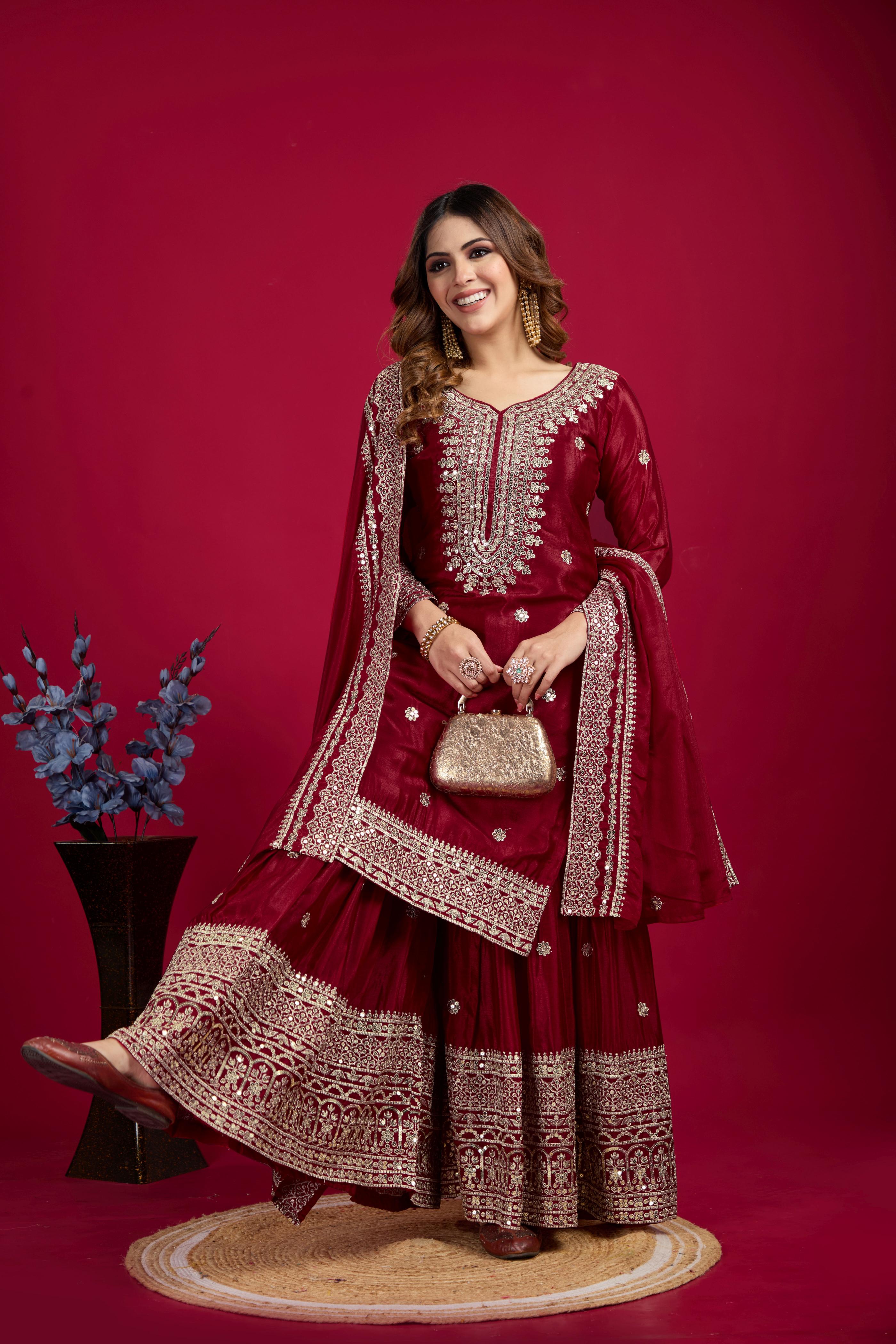 Maroon Sequins work Sharara Suit — alternate view