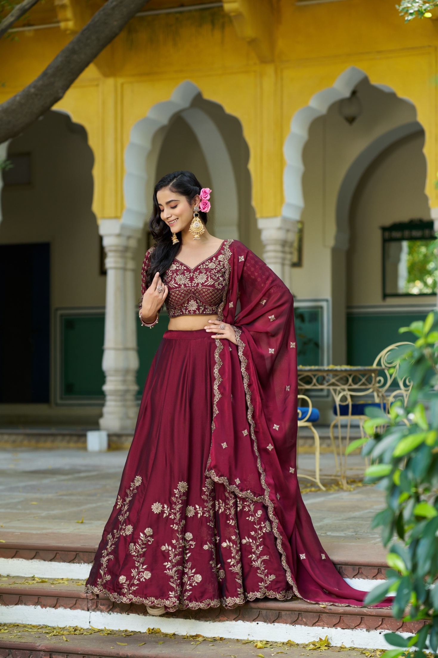 Maroon Sequins Thread Rangoli Silk Lehenga Choli