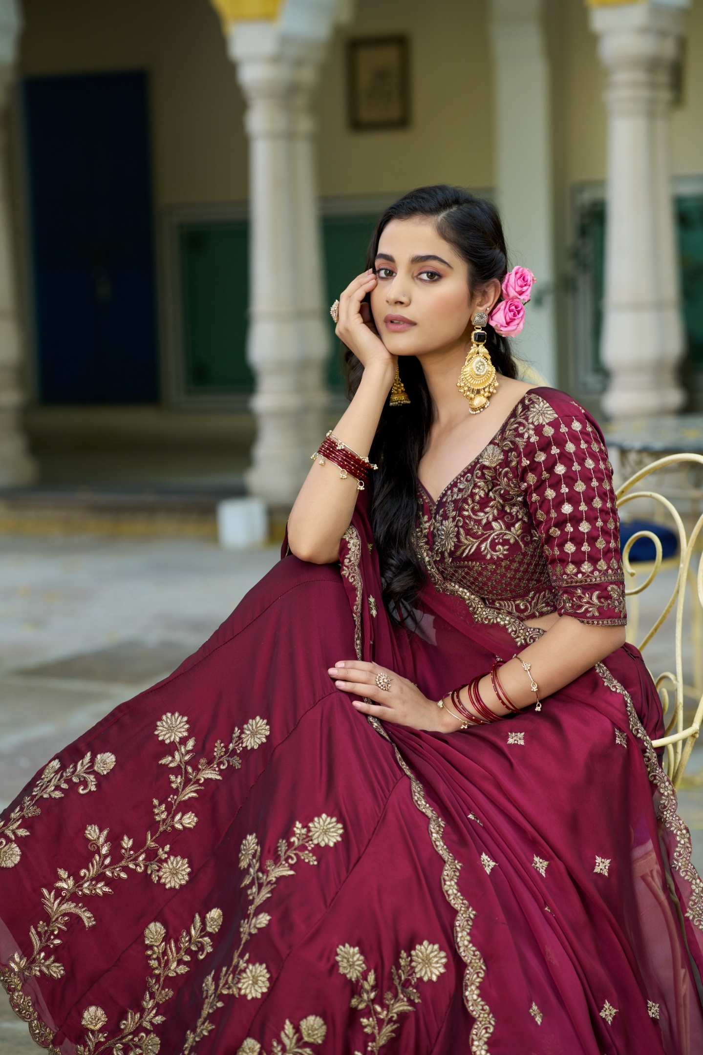 Maroon Sequins Thread Rangoli Silk Lehenga Choli — alternate view