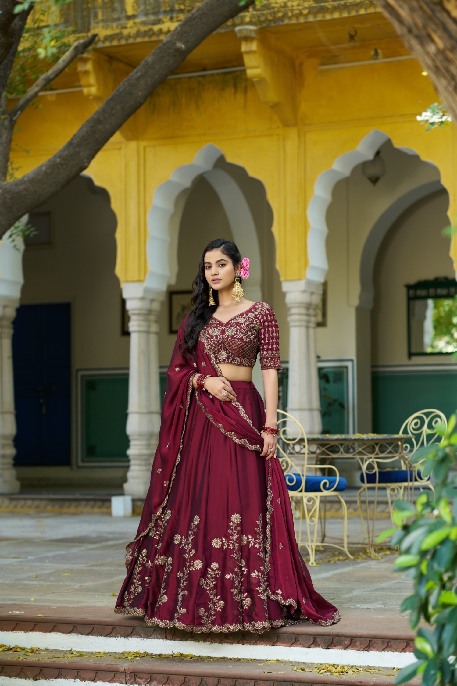 Maroon Sequins Thread Rangoli Silk Lehenga Choli