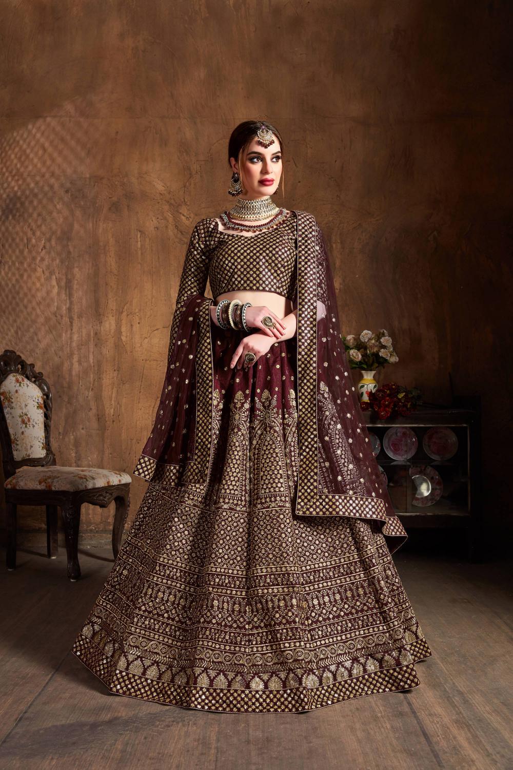 Maroon Sequins Work Lehenga Choli
