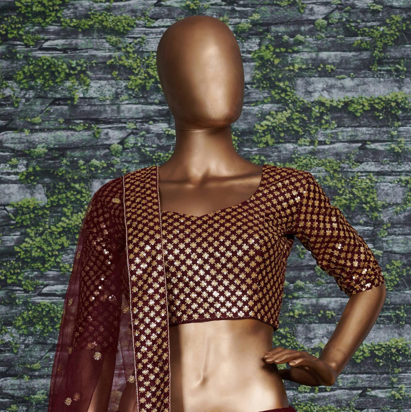 Maroon Sequins Work Lehenga Choli