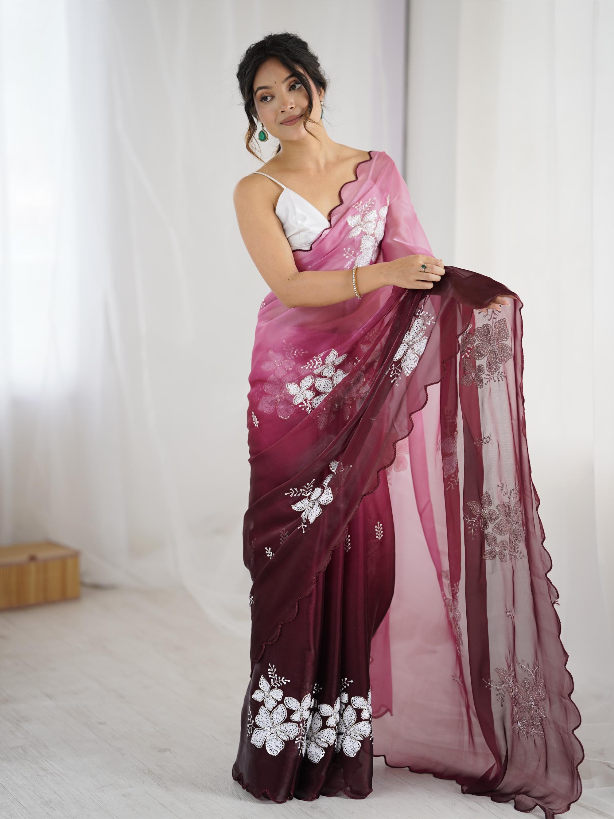 Maroon Sequins Embroidered Jimmy Choo Saree — alternate view