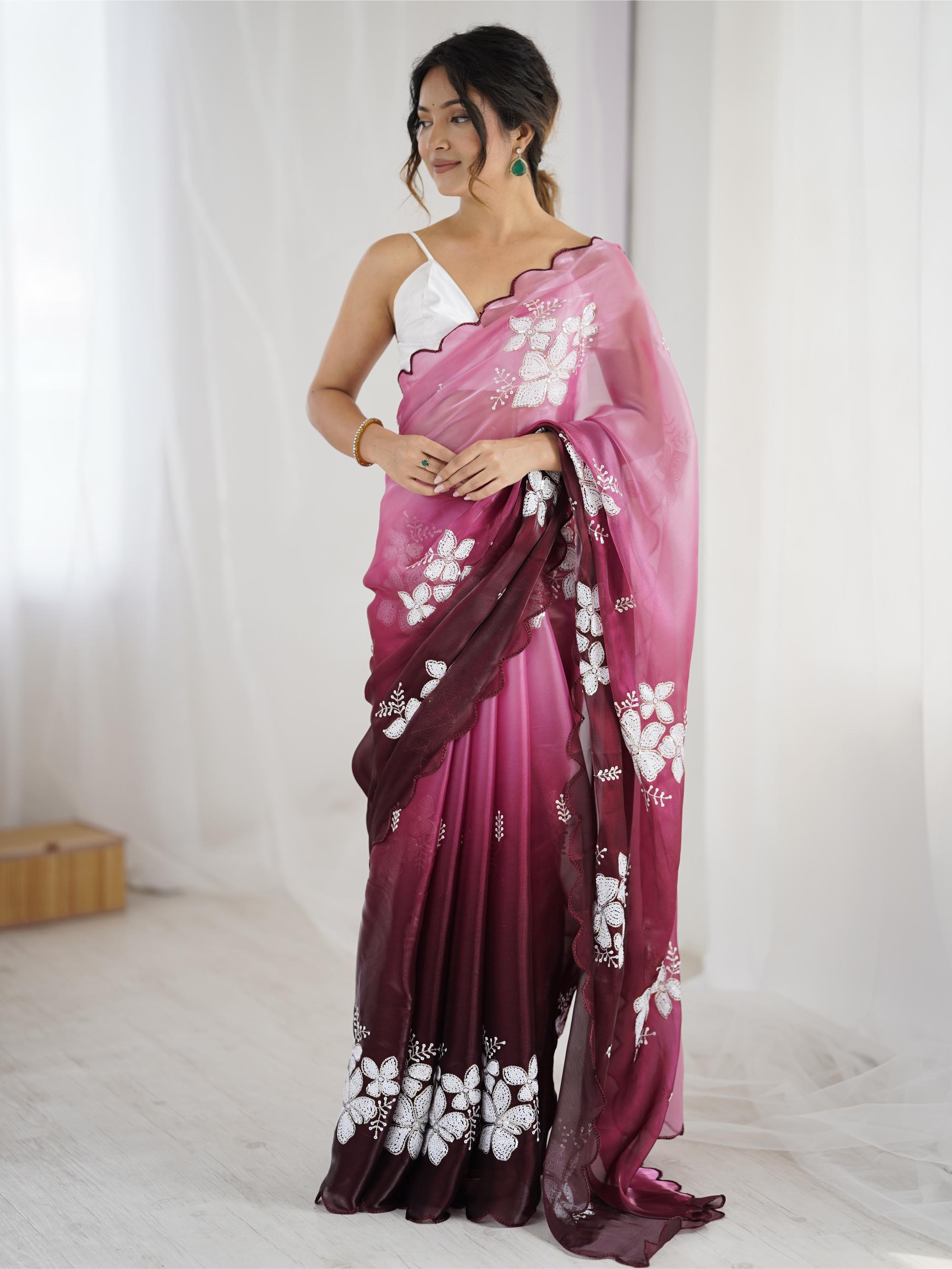 Maroon Sequins Embroidered Jimmy Choo Saree