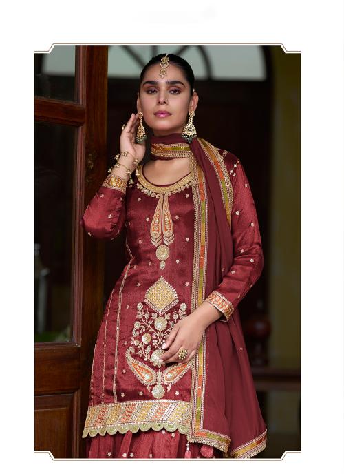 Maroon Shimmer Silk Long Choli Lehenga — alternate view