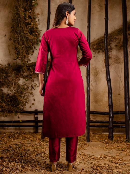 Maroon Silk Blend Readymade Suit with Organza Dupatta — alternate view