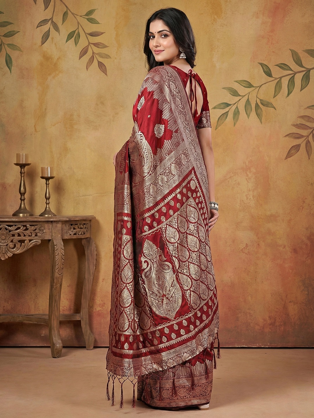 Maroon Silk Blend Woven Designer Festive Wear Saree — alternate view