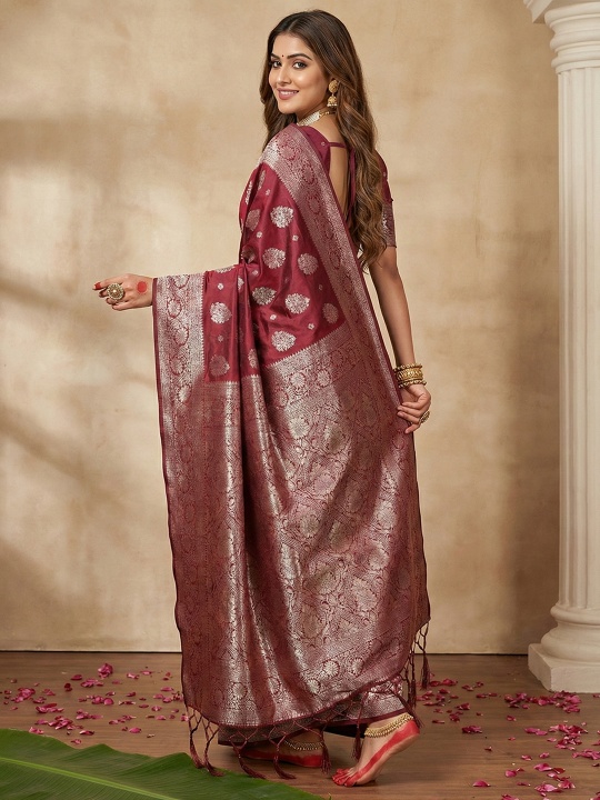 Maroon Silk Blend Woven Designer Saree — alternate view