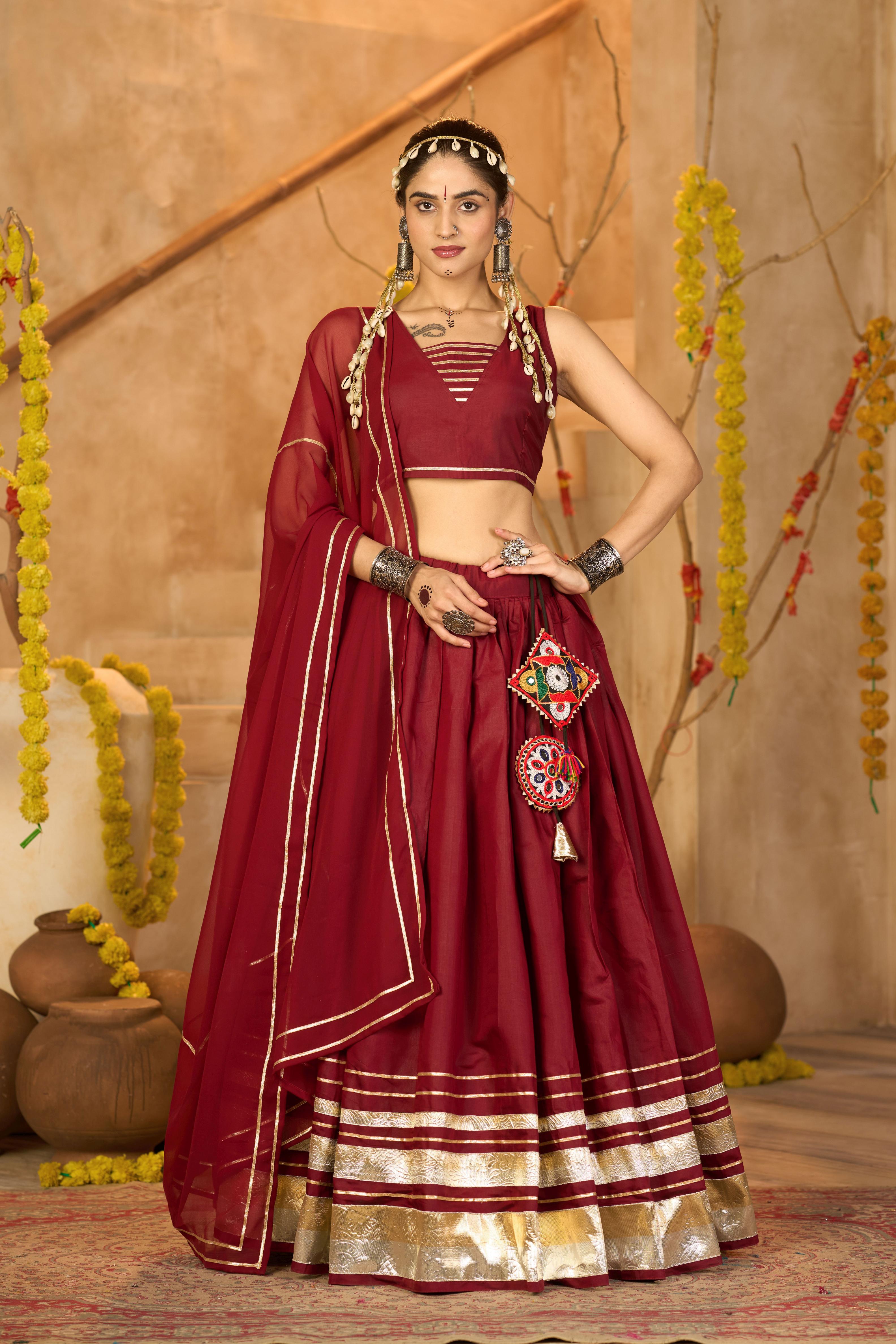 Maroon Silk Crepe Lace Work Lehenga