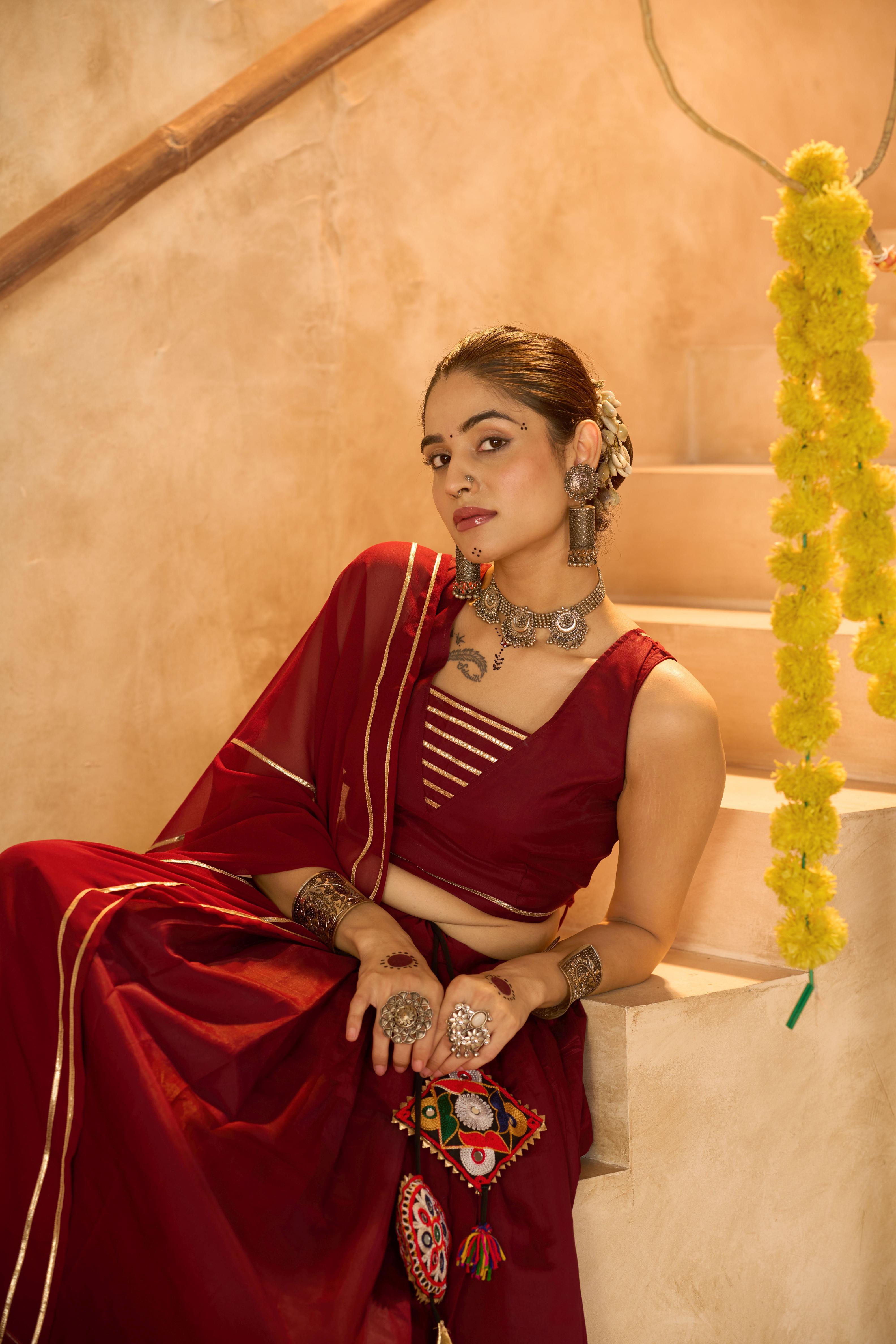 Maroon Silk Crepe Lace Work Lehenga — alternate view