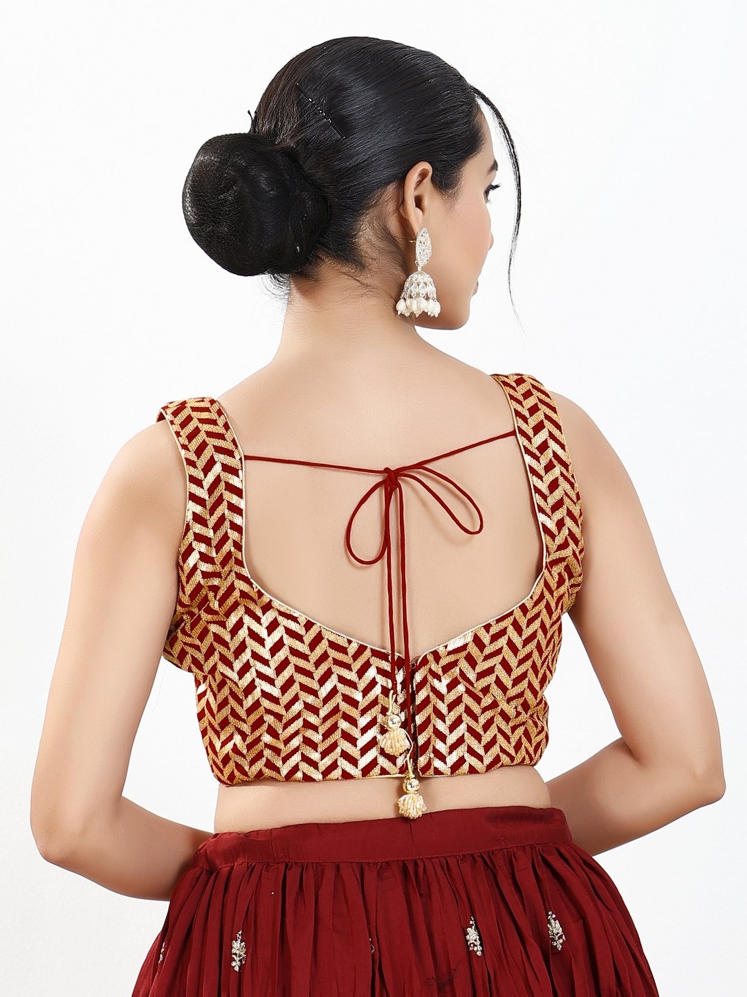Maroon Silk Geometric Zari Woven Blouse — alternate view