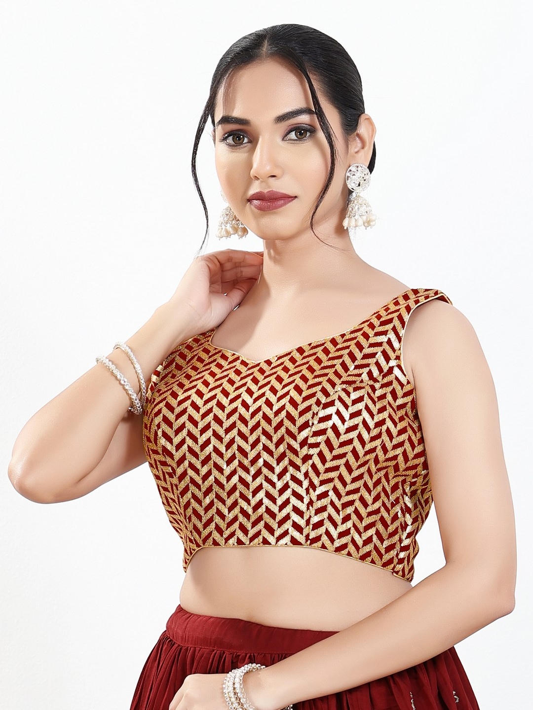 Maroon Silk Geometric Zari Woven Blouse