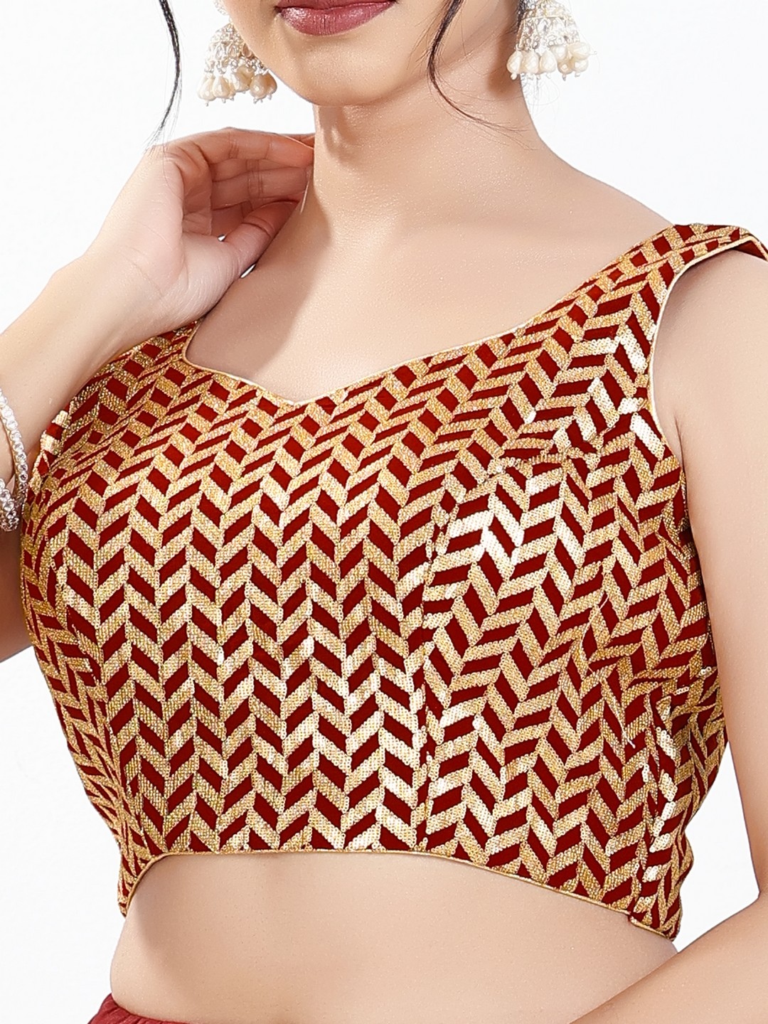 Maroon Silk Geometric Zari Woven Blouse