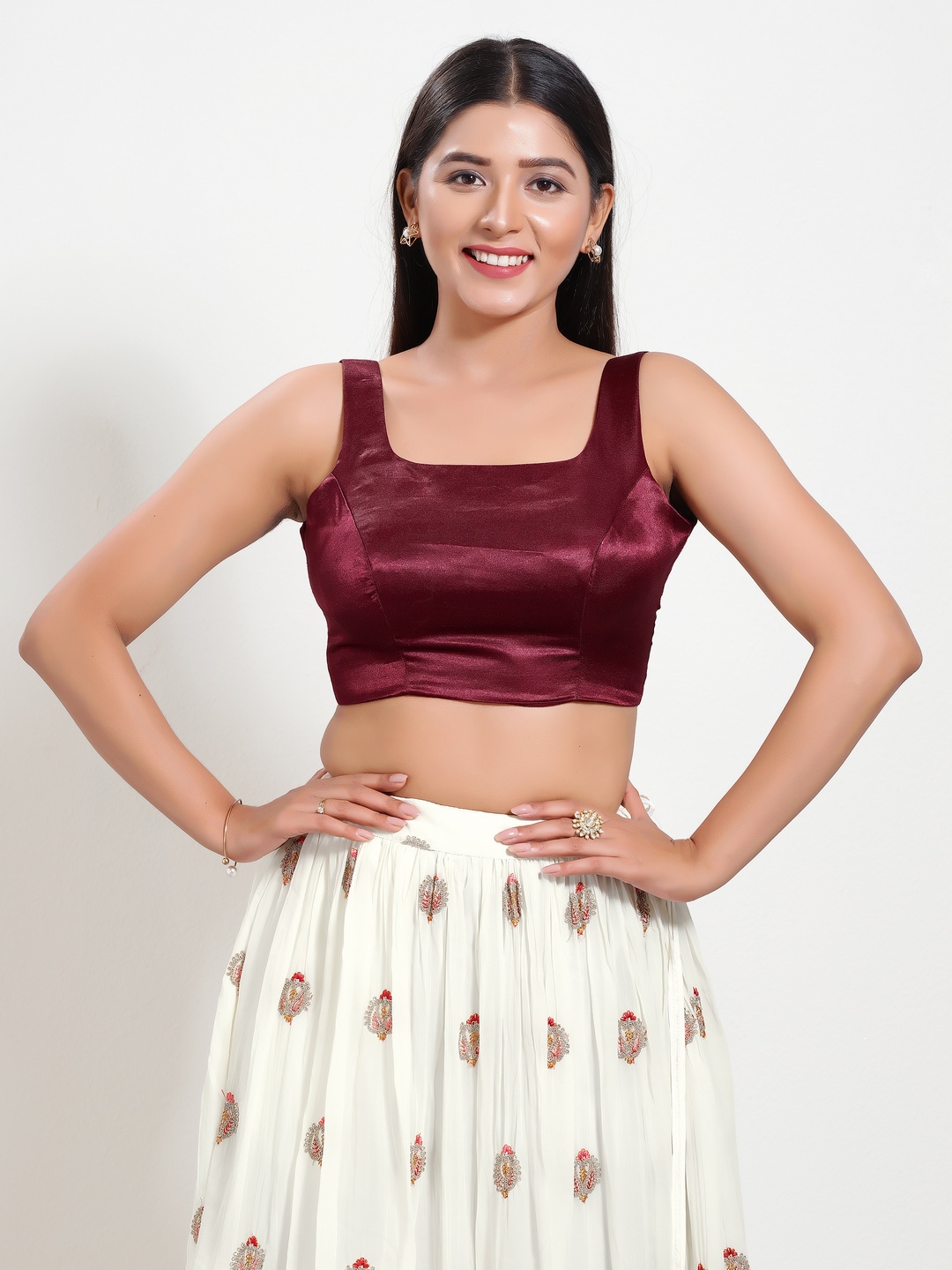 Maroon Silk Readymade Blouse