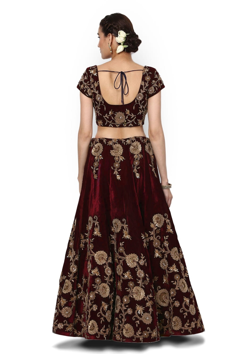 Maroon Silk Velvet Bridal Lehenga — alternate view