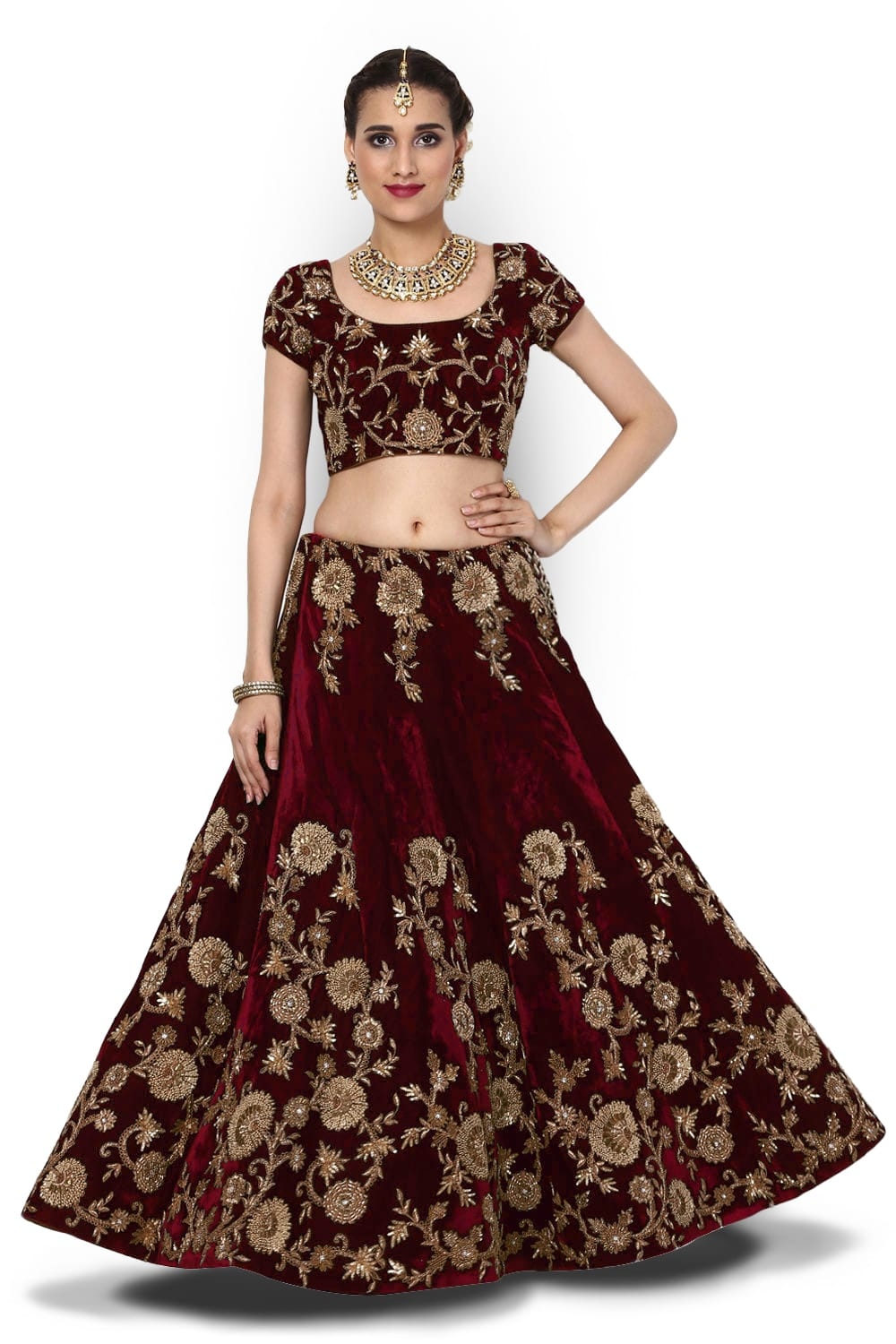 Maroon Silk Velvet Bridal Lehenga