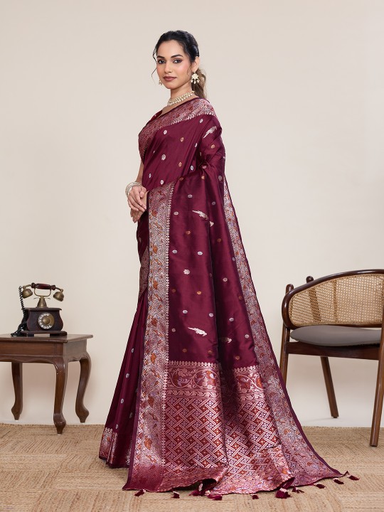 Maroon Soft Silk Zari Woven Saree
