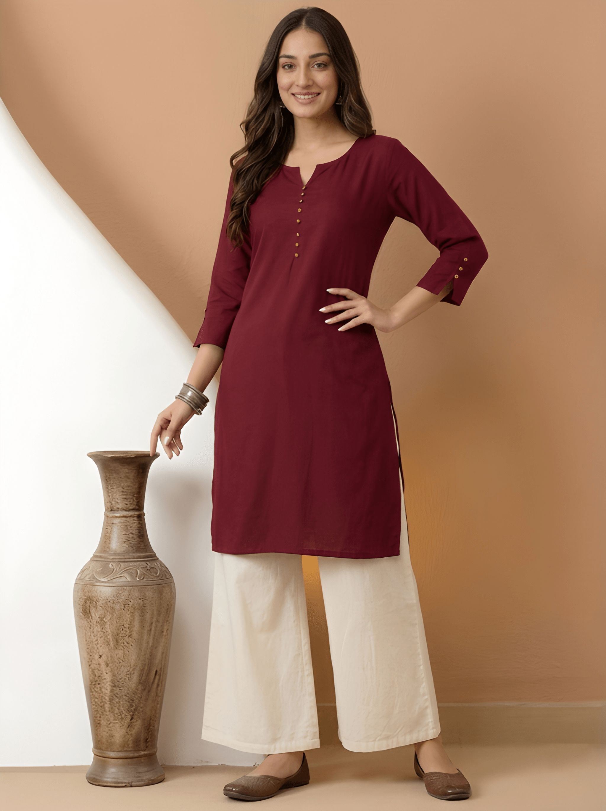 Maroon Solid Roman Silk Tunic Top