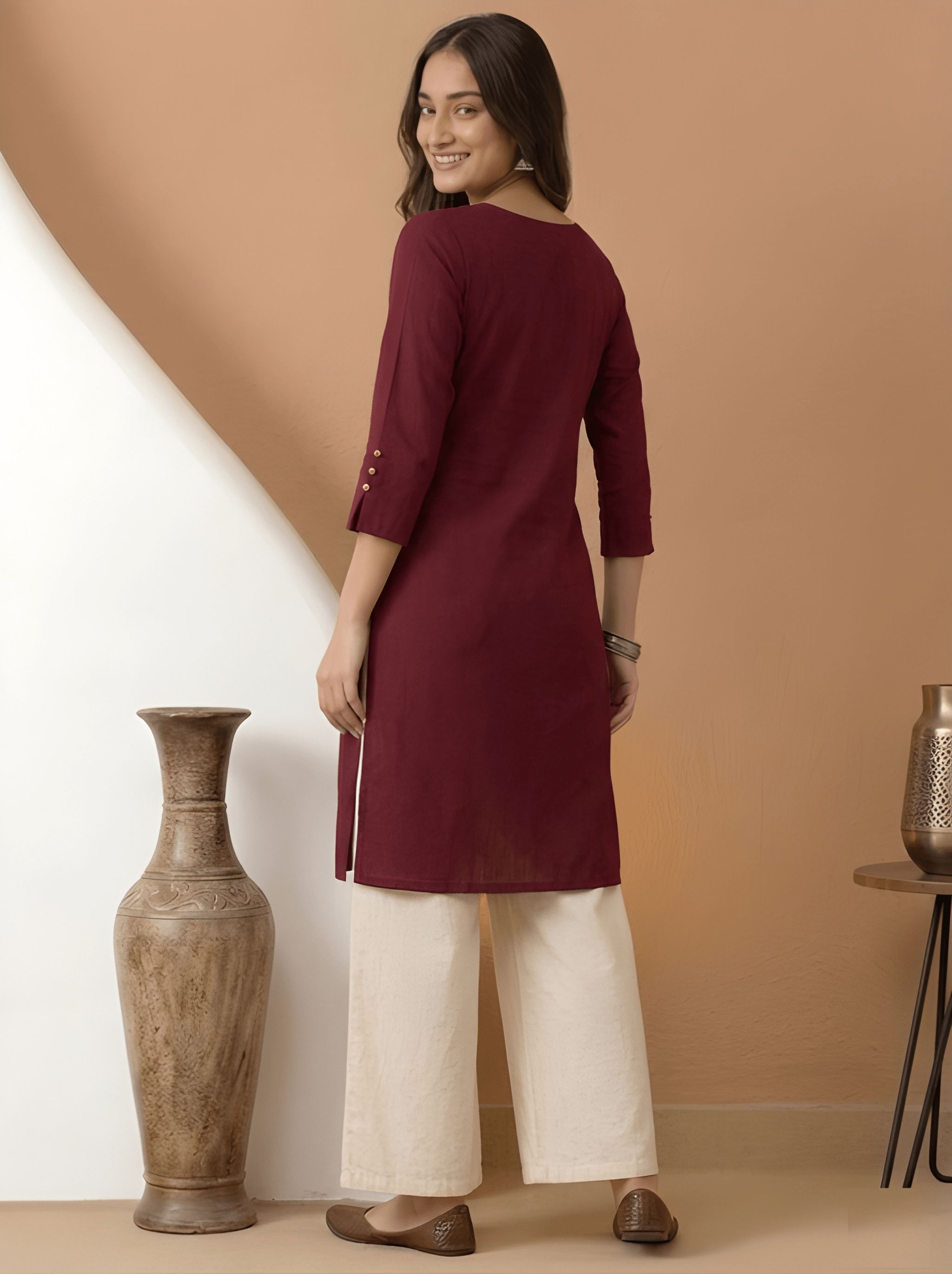 Maroon Solid Roman Silk Tunic Top — alternate view