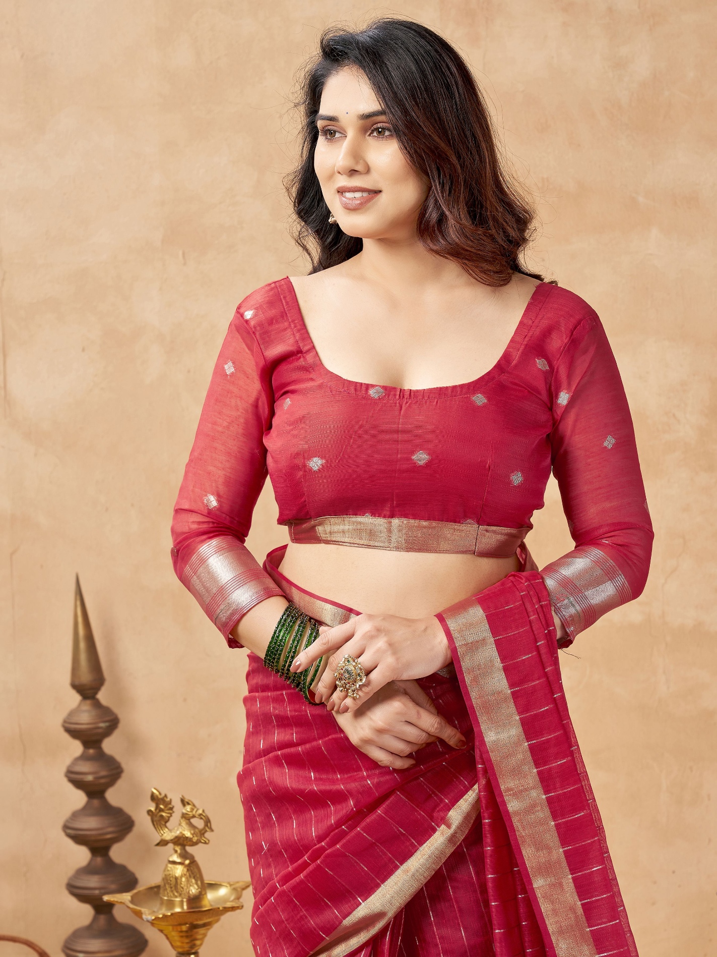 Maroon Striped Weaving Zari Tissue Cotton Saree