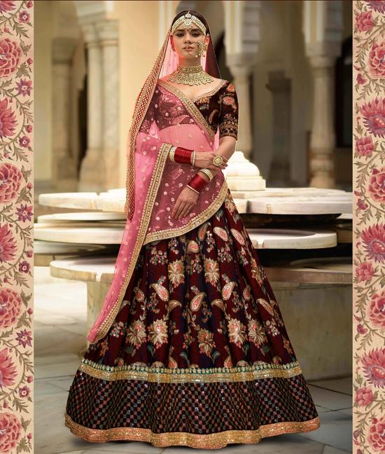 Maroon Taffeta Silk Embroidered Lehenga — alternate view