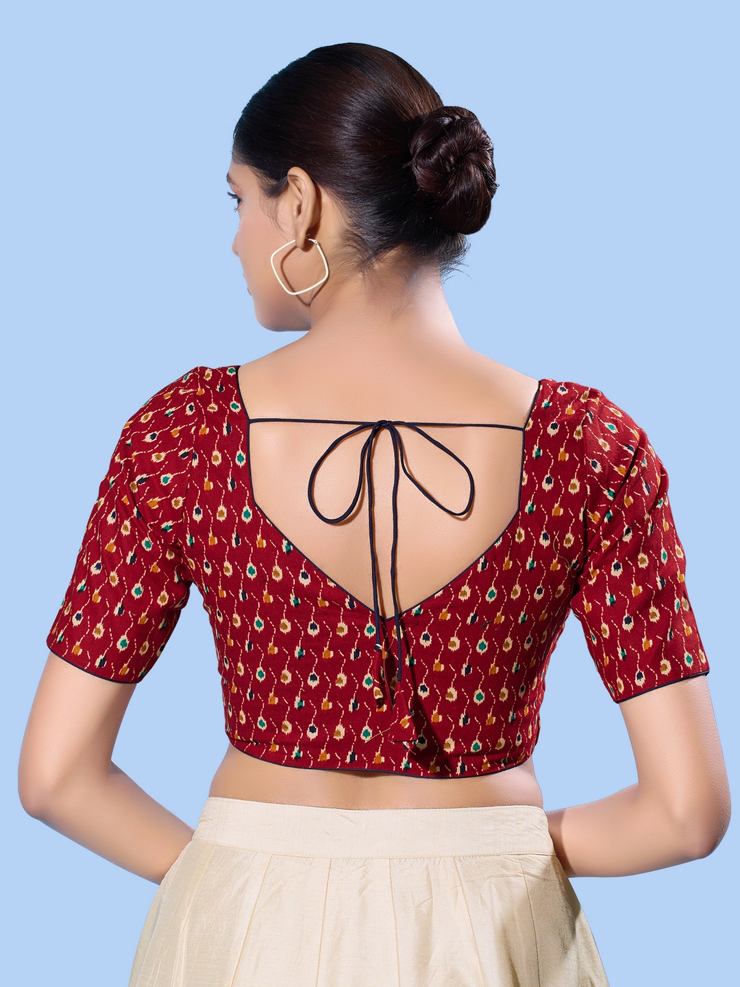 Maroon Traditional Printed Cotton Elbow Blouse — alternate view