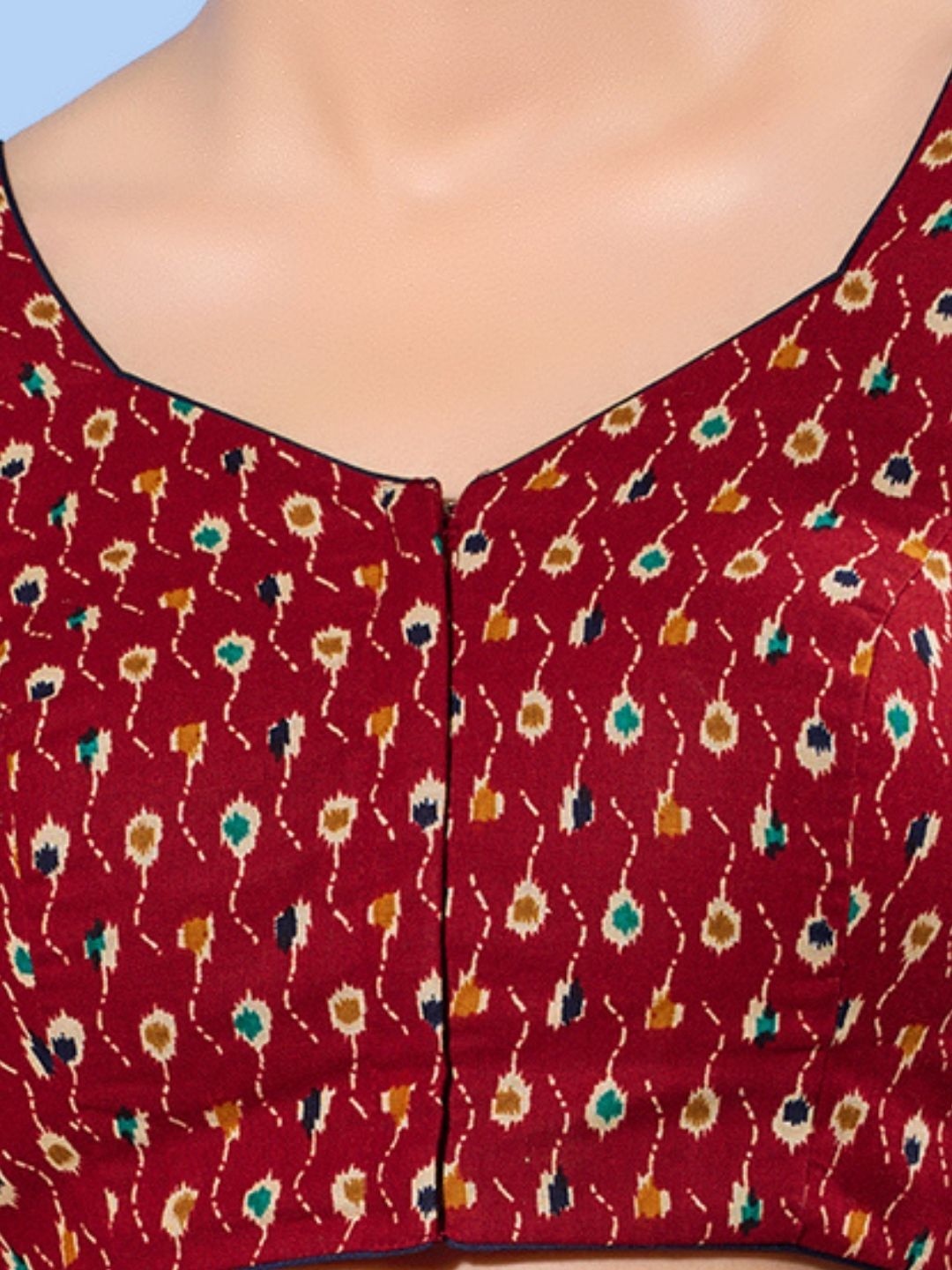 Maroon Traditional Printed Cotton Elbow Blouse