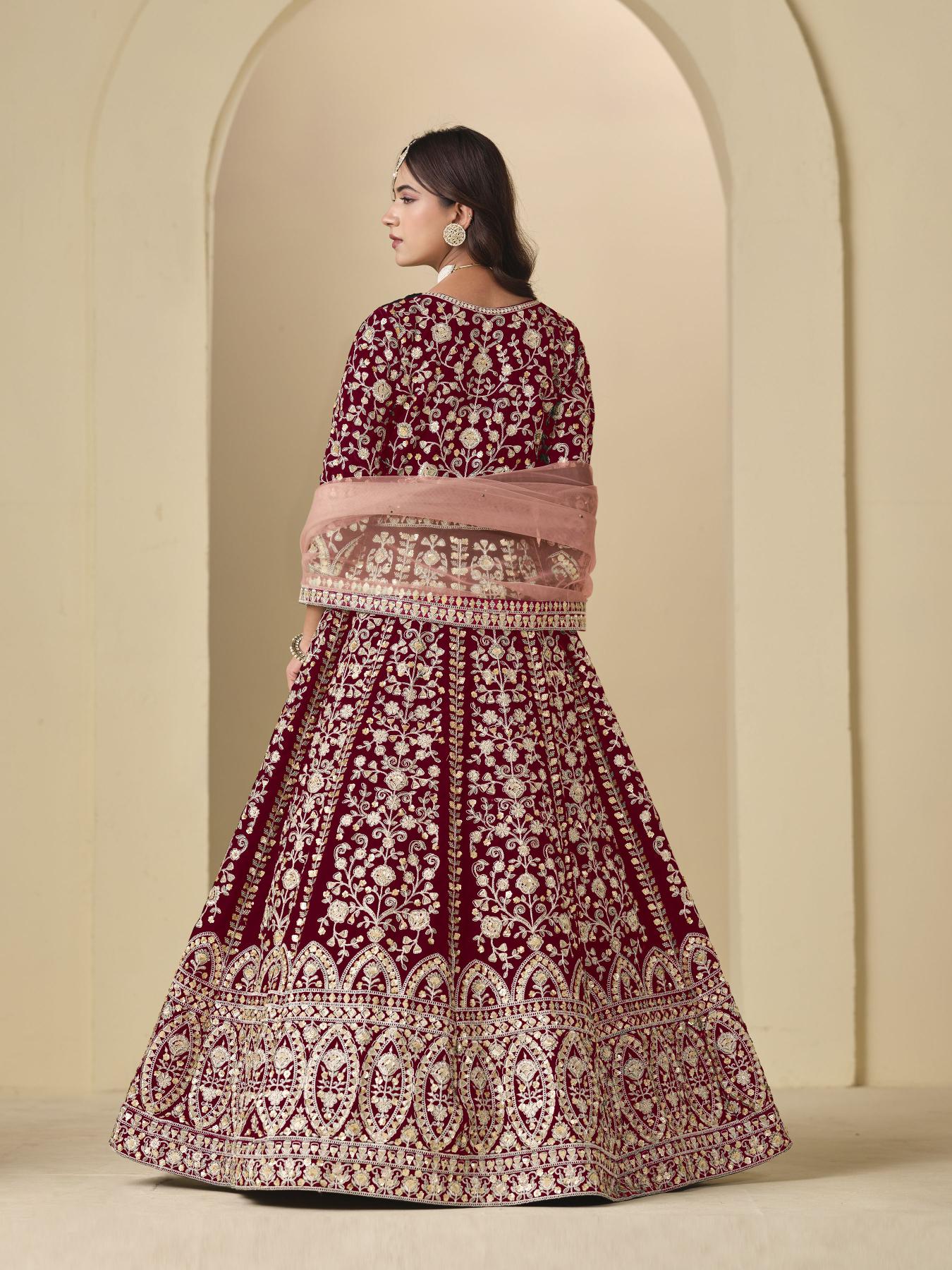 Maroon Velvet Designer Embroidered Anarkali Suit — alternate view