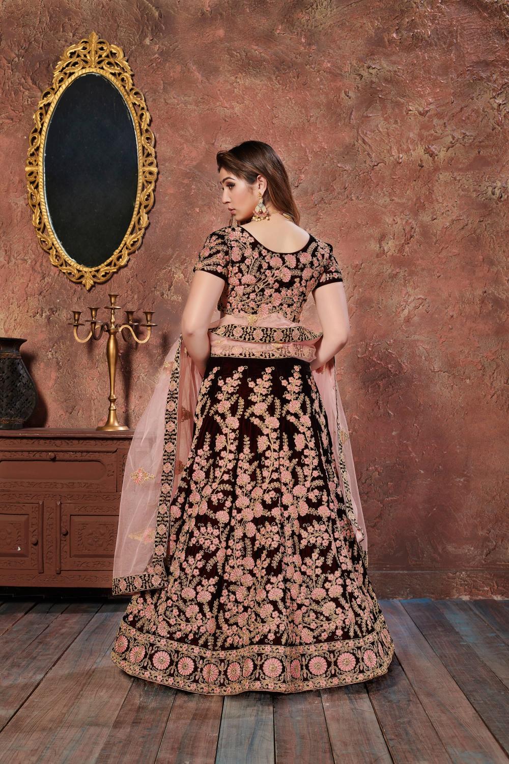 Maroon Velvet Lehenga Choli — alternate view