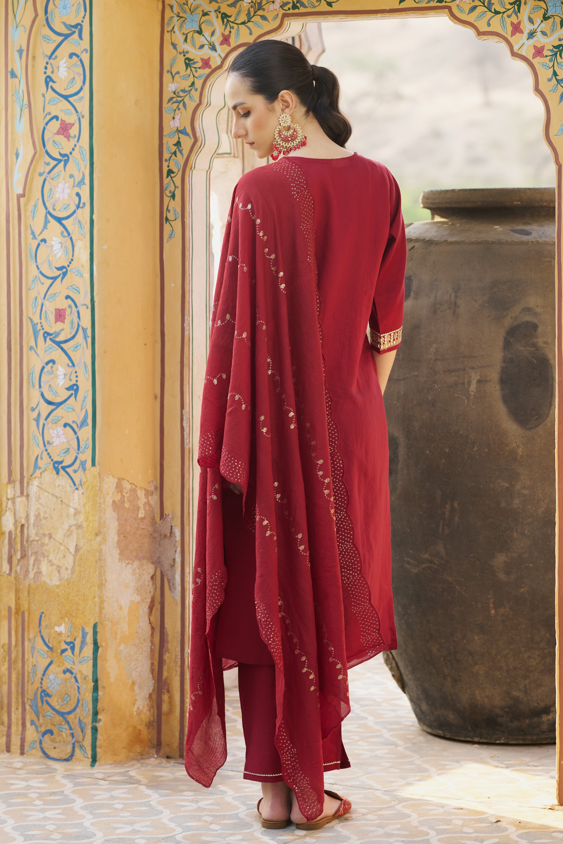 Maroon Viscose Rayon Gold Embroidered Salwar Suit — alternate view