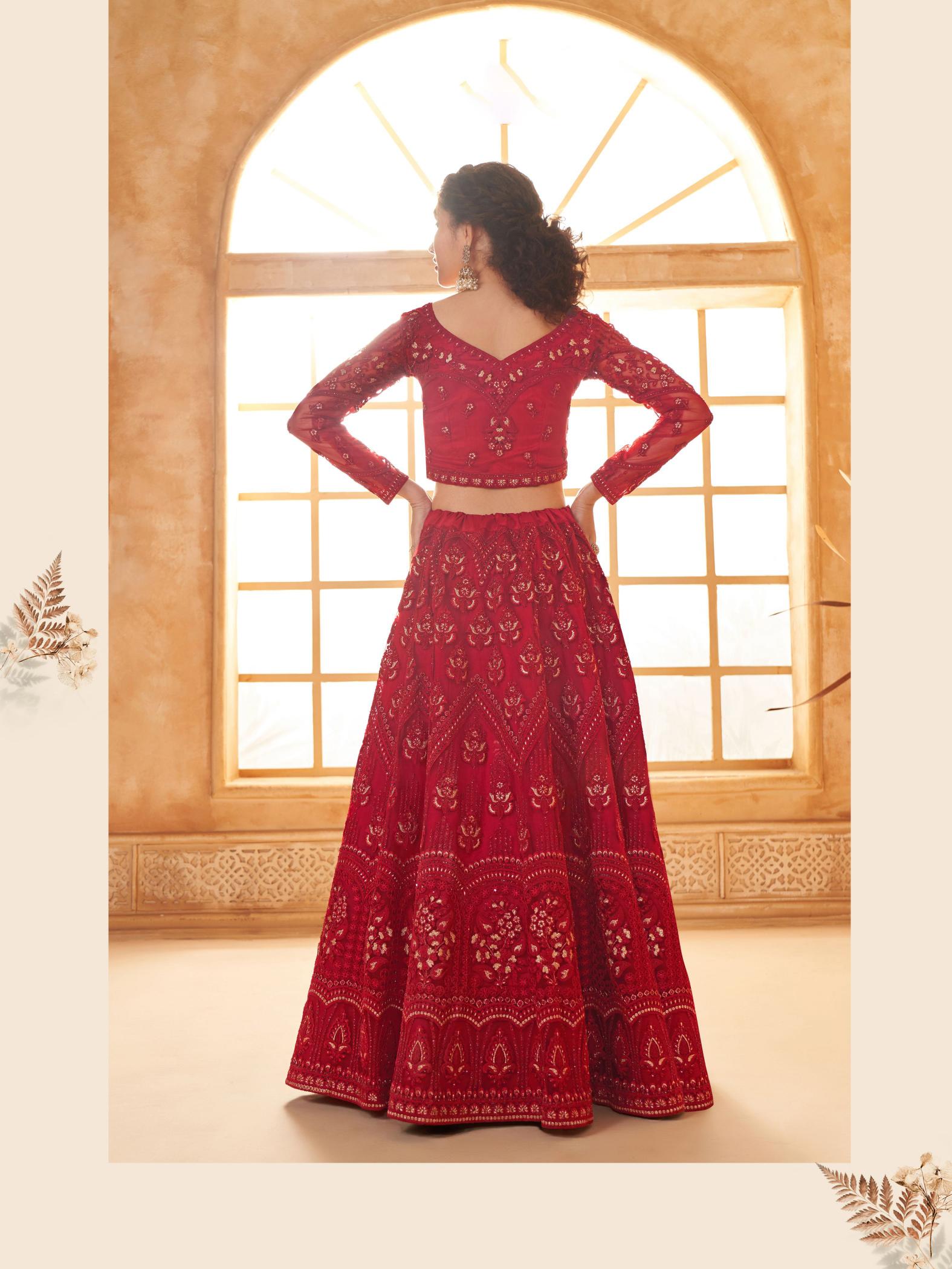 Maroon Wedding Soft Net Lehenga — alternate view