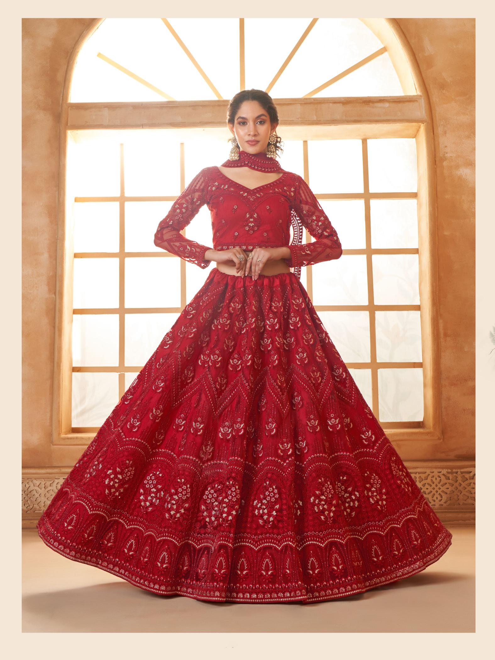 Maroon Wedding Soft Net Lehenga