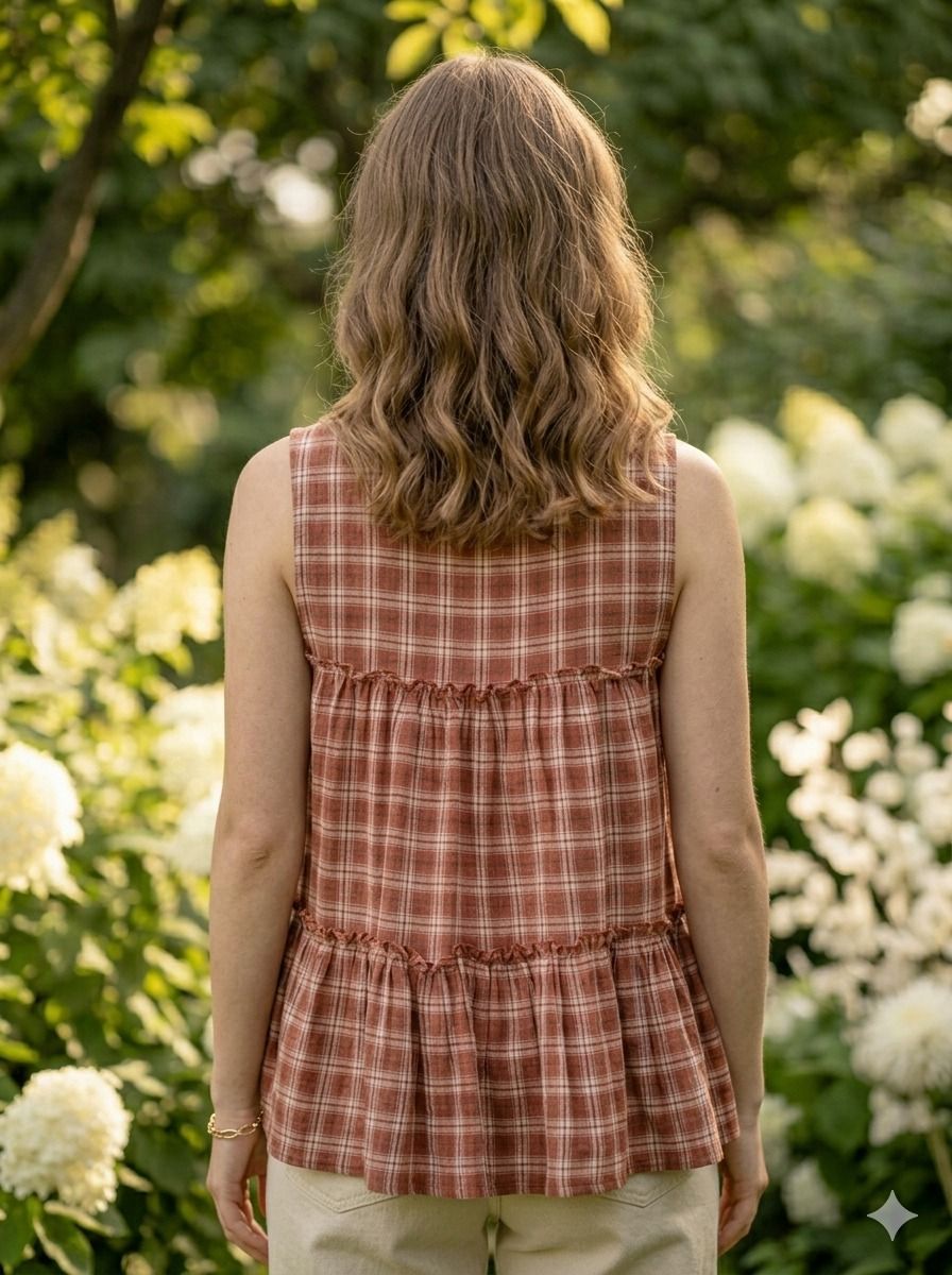 Maroon Woven Checks Linen Cotton Sleeveless Co-Ord Set — alternate view