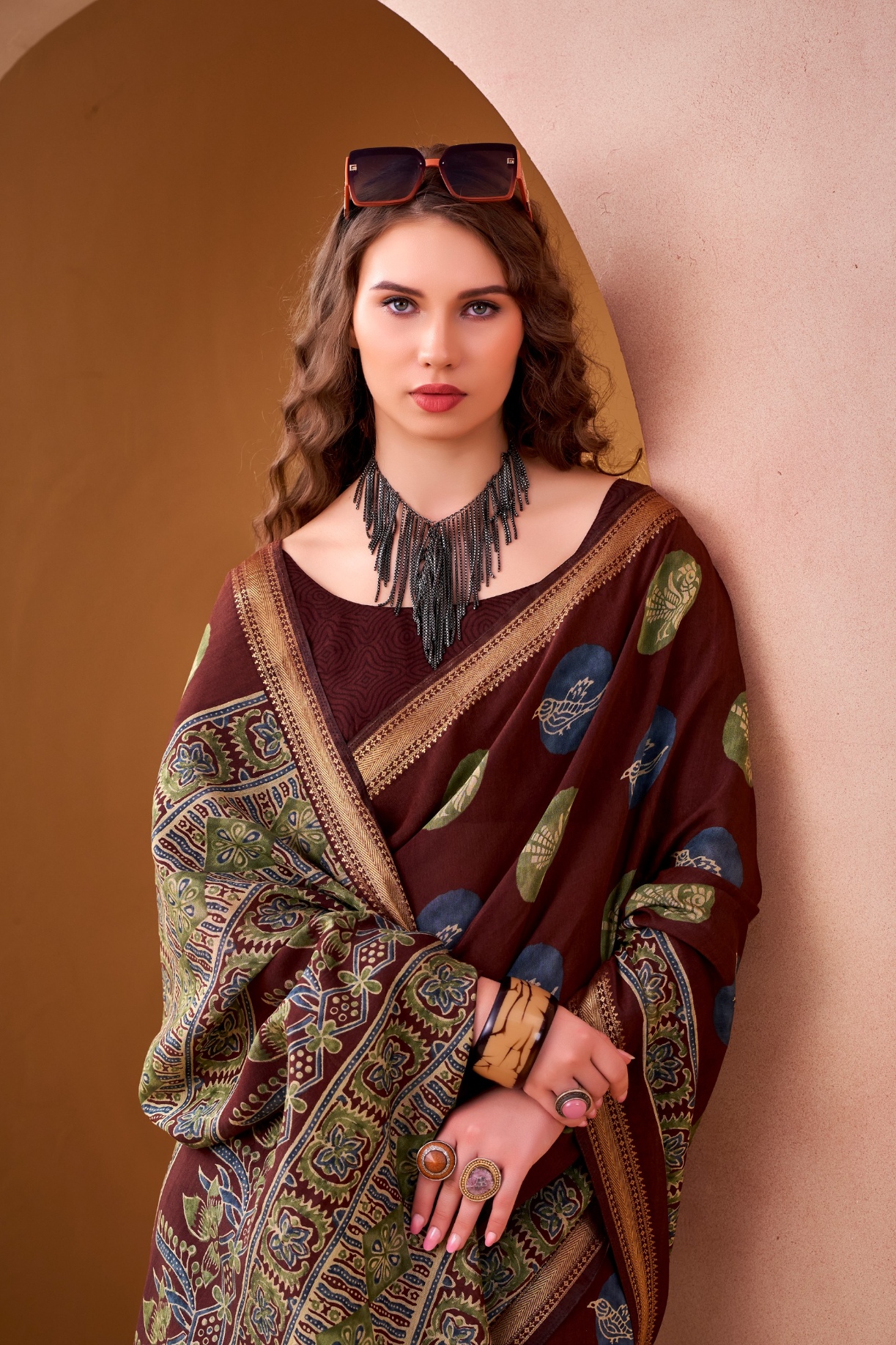 Maroon Woven Designer Chanderi Saree — alternate view