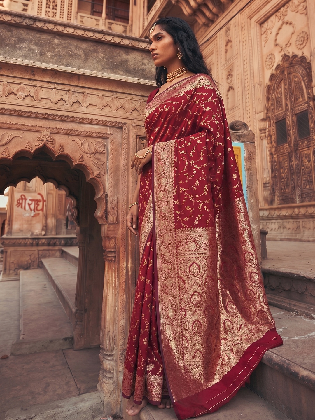 Maroon Woven Jacquard Art Silk Saree