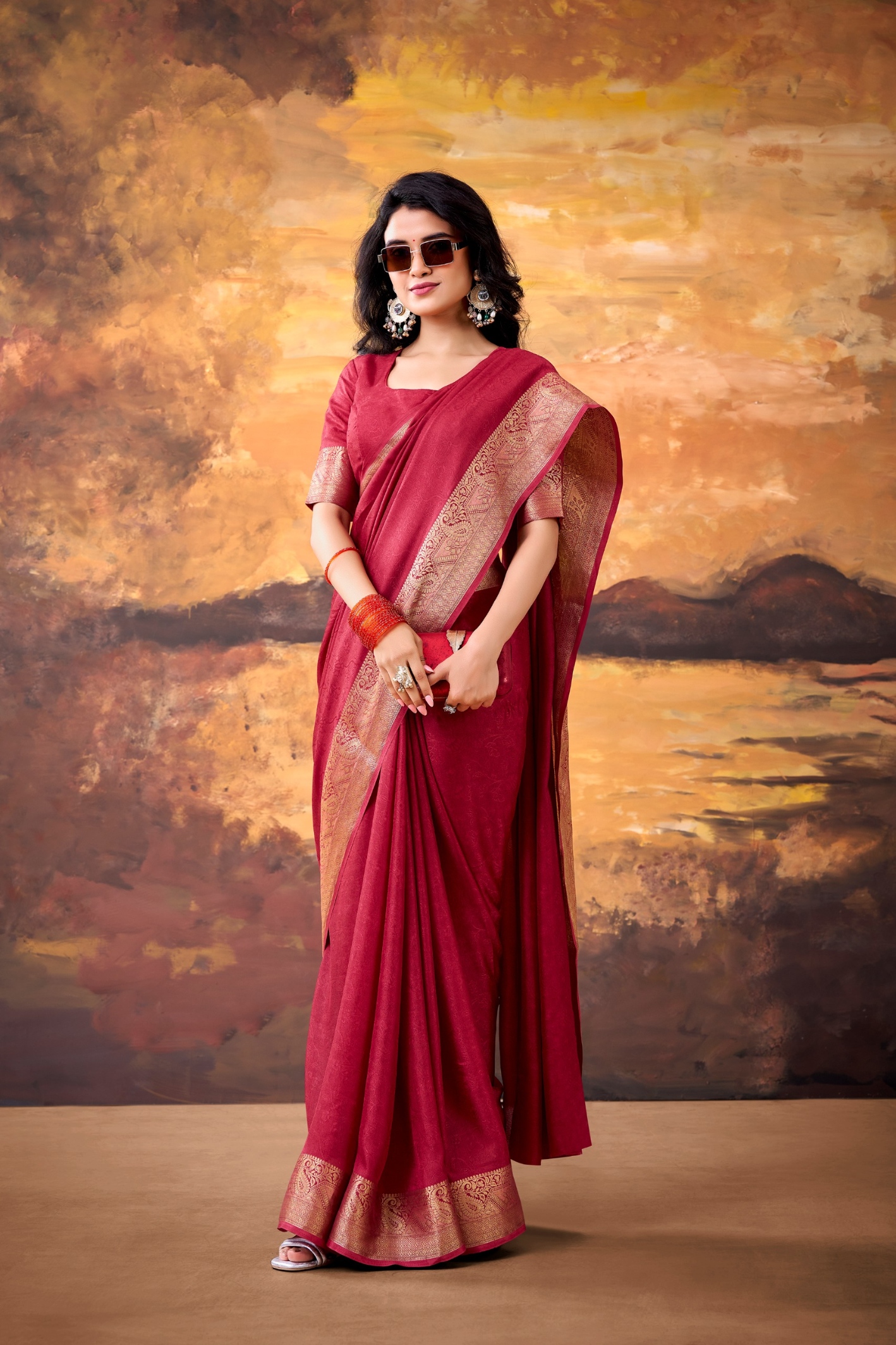 Maroon Woven Mass Mello Saree