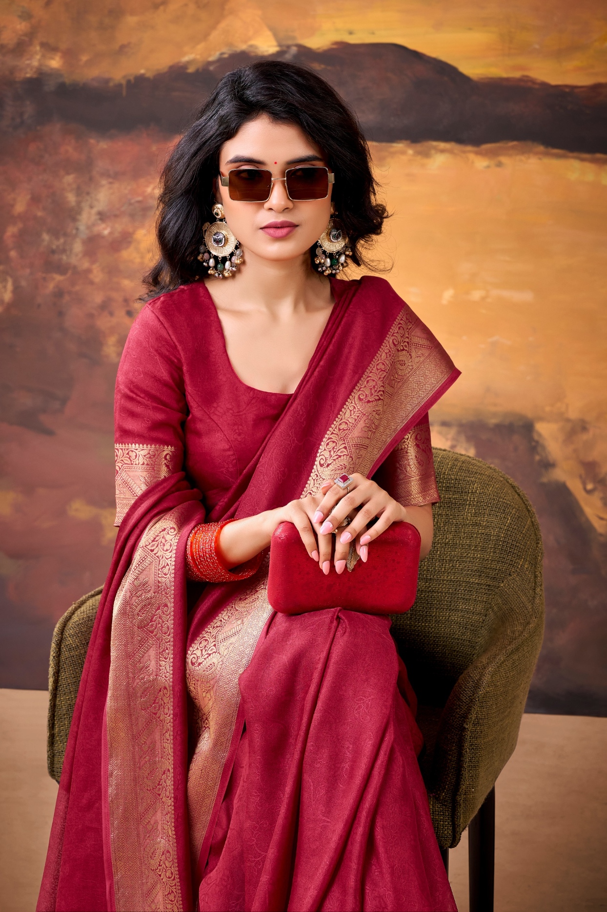 Maroon Woven Mass Mello Saree