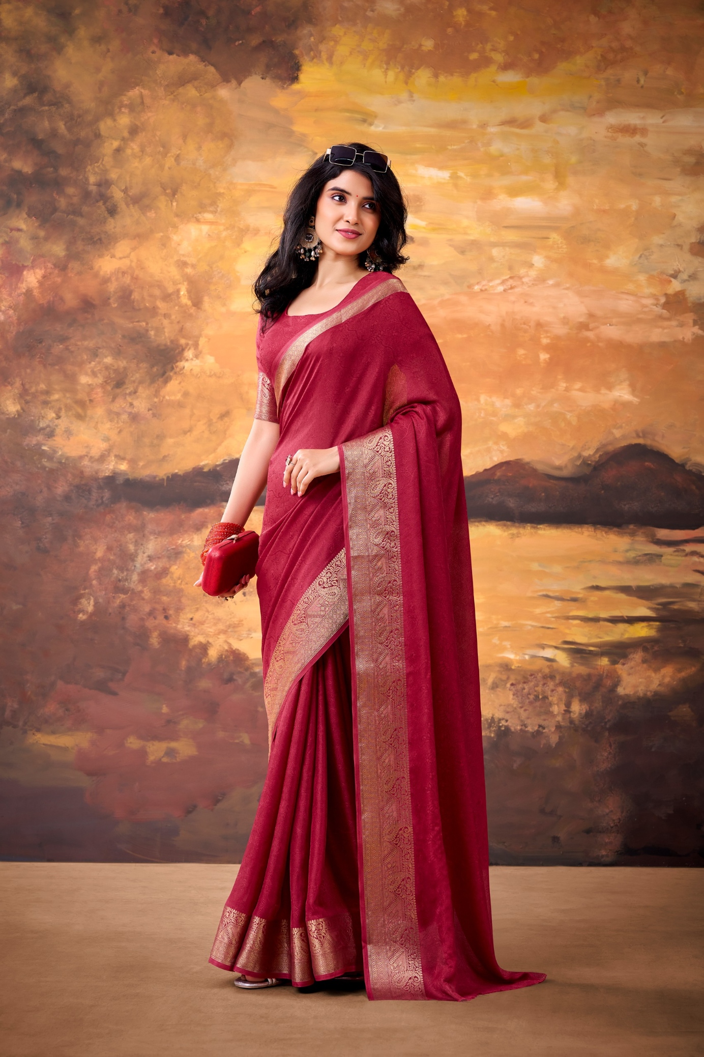 Maroon Woven Mass Mello Saree