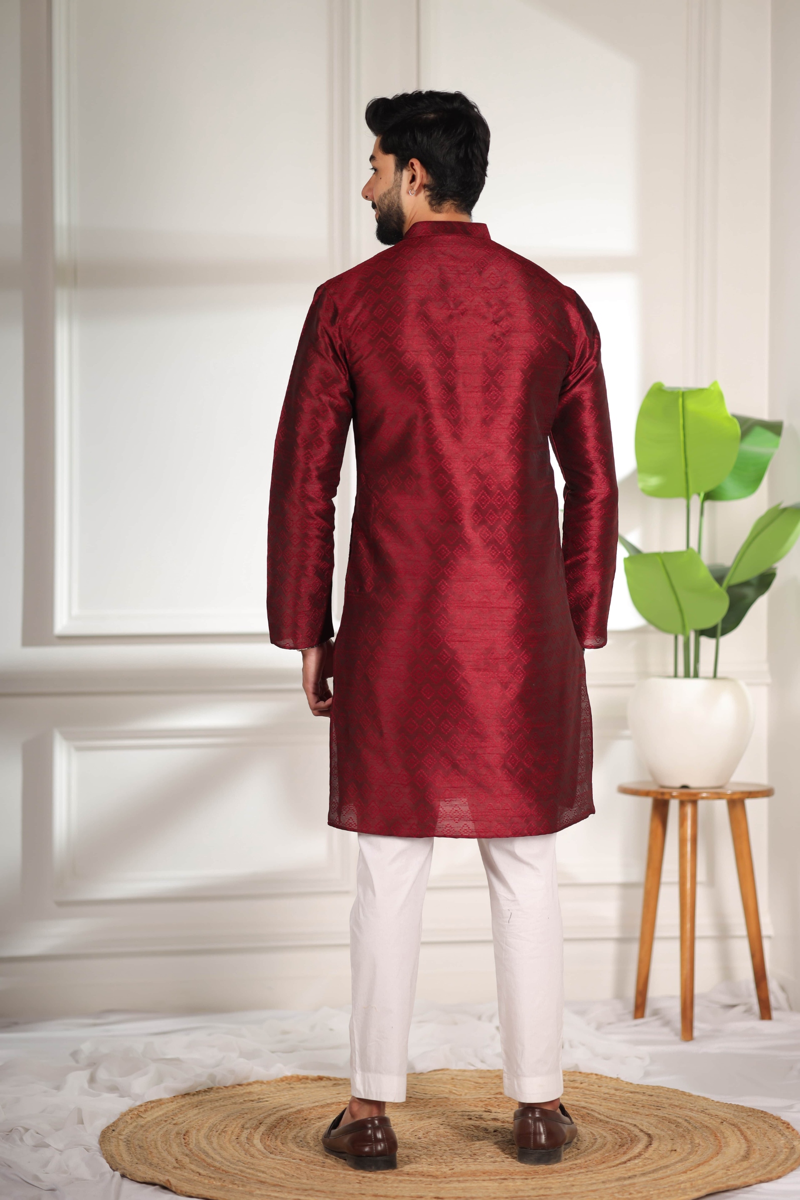 Maroon Woven Pattern Art Silk Kurta Pyjama — alternate view