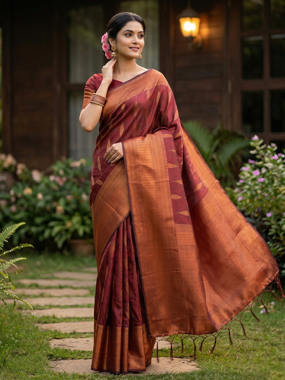 Maroon Woven Silk Blend Saree