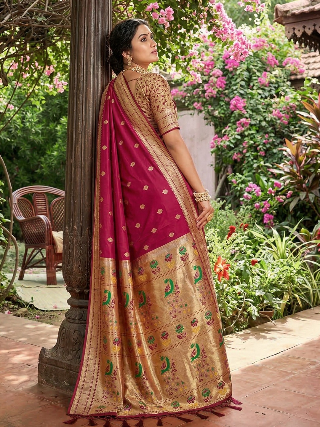 Maroon Woven Soft Silk Saree — alternate view