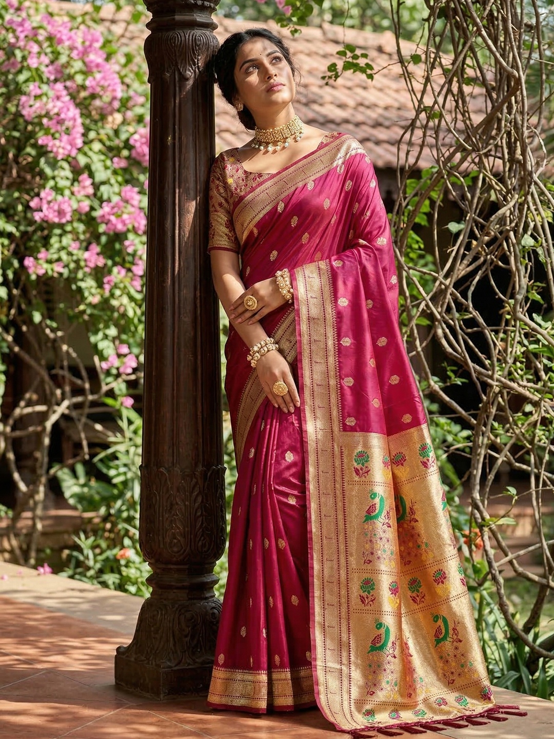 Maroon Woven Soft Silk Saree