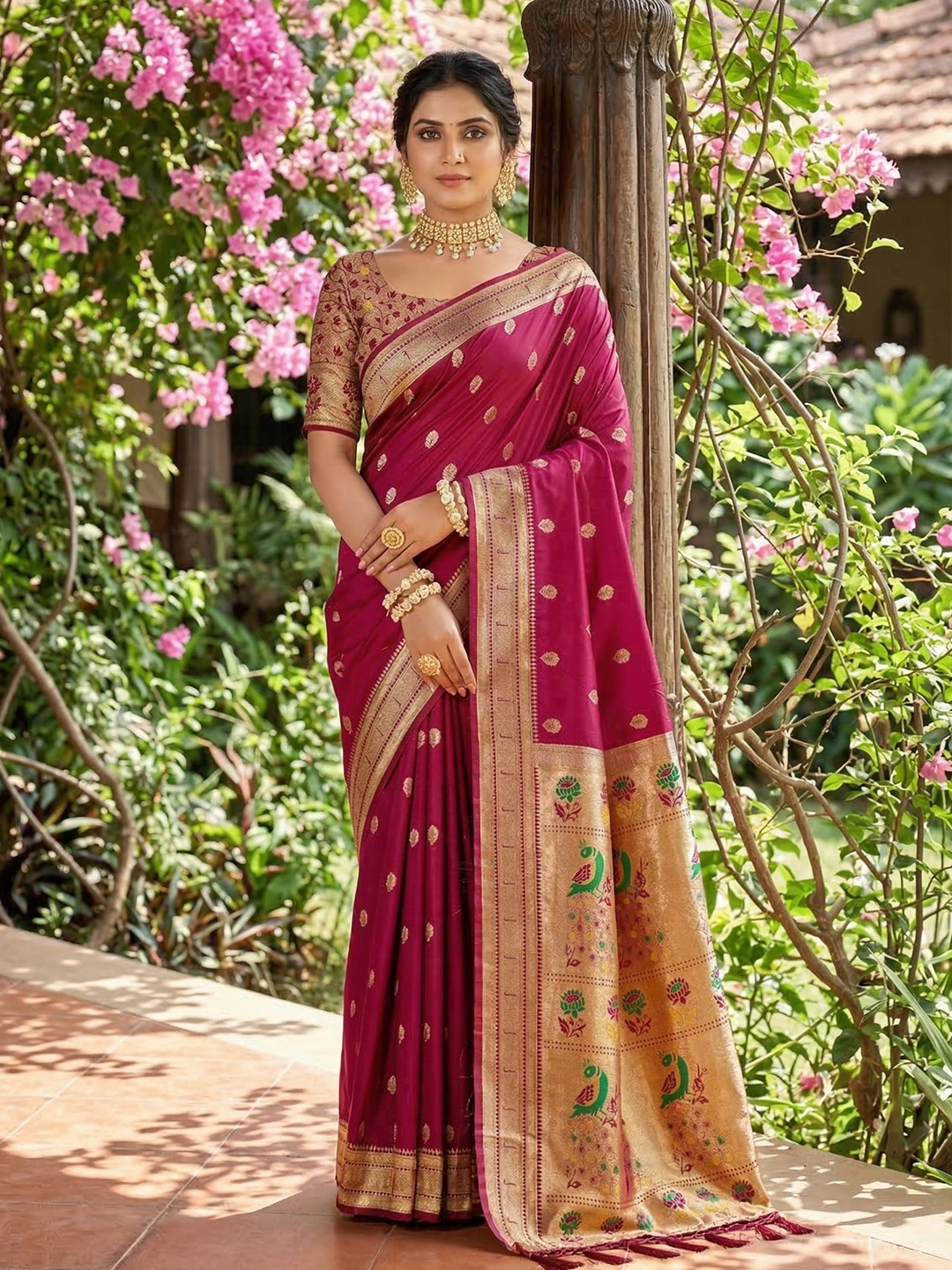 Maroon Woven Soft Silk Saree