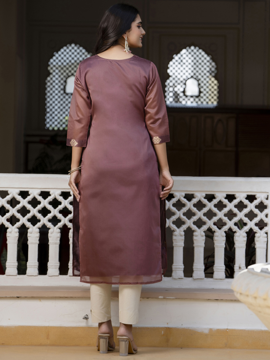 Maroon Woven Zari Embroidered Silk Blend Kurti — alternate view
