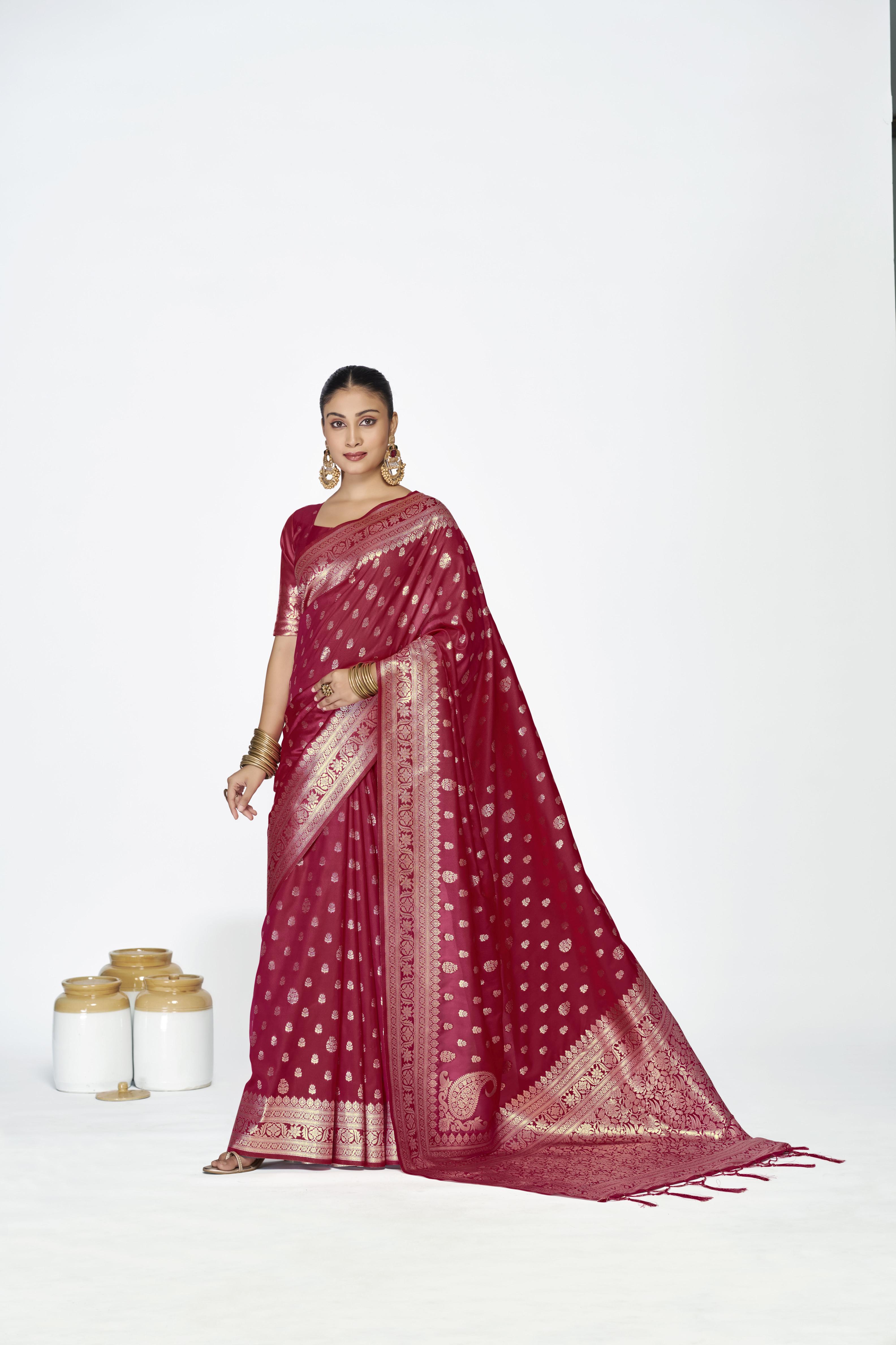 Maroon Zari Butti Designer Banarasi Silk Saree