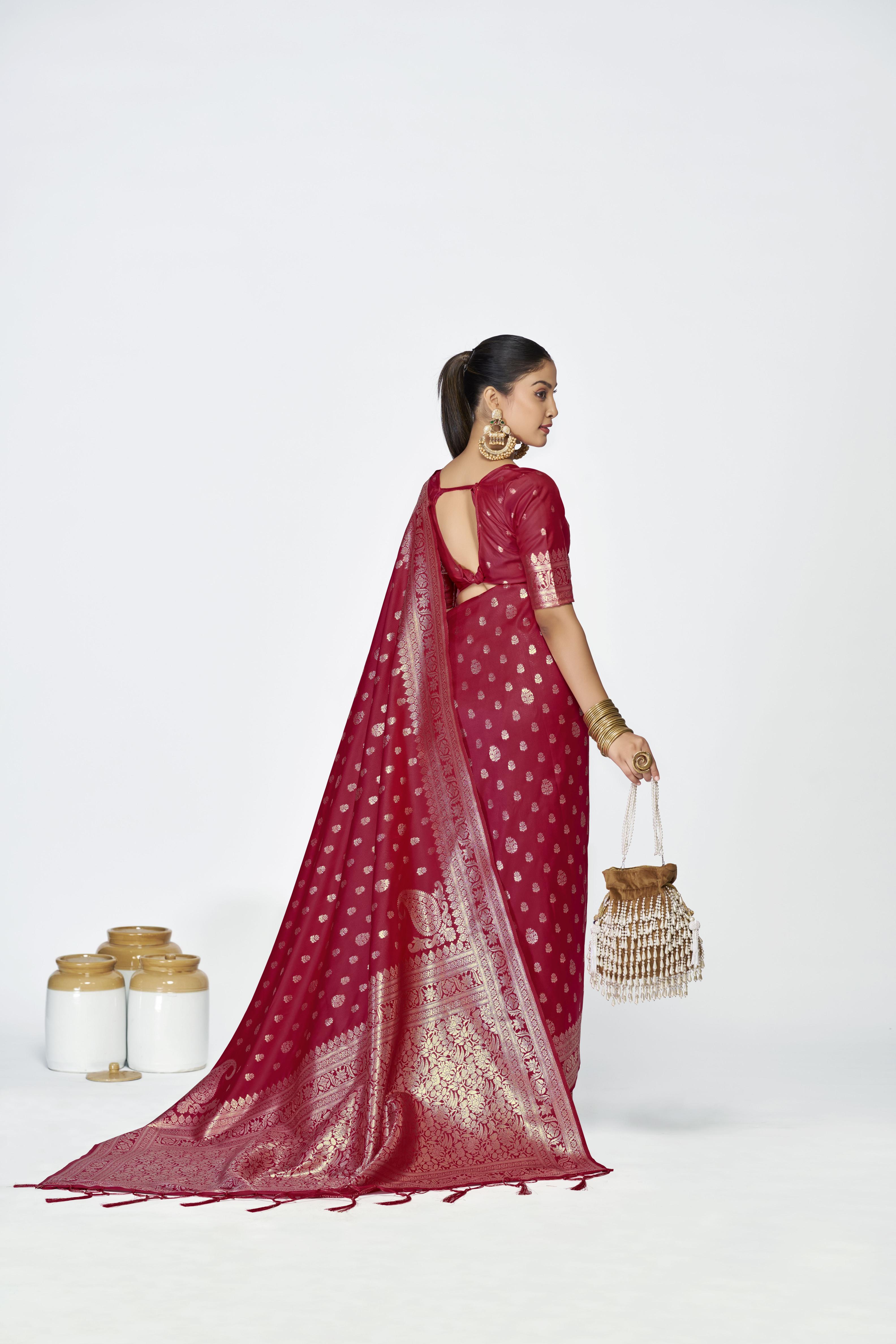 Maroon Zari Butti Designer Banarasi Silk Saree — alternate view