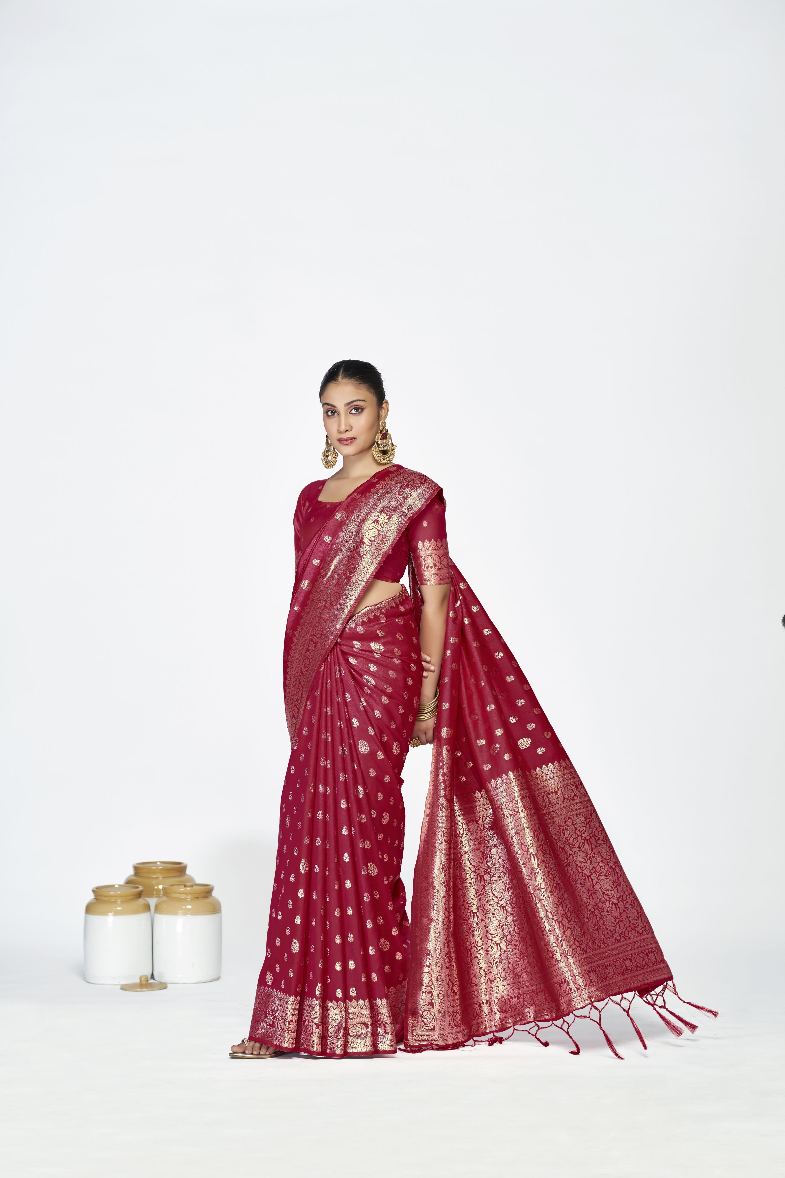Maroon Zari Butti Designer Banarasi Silk Saree