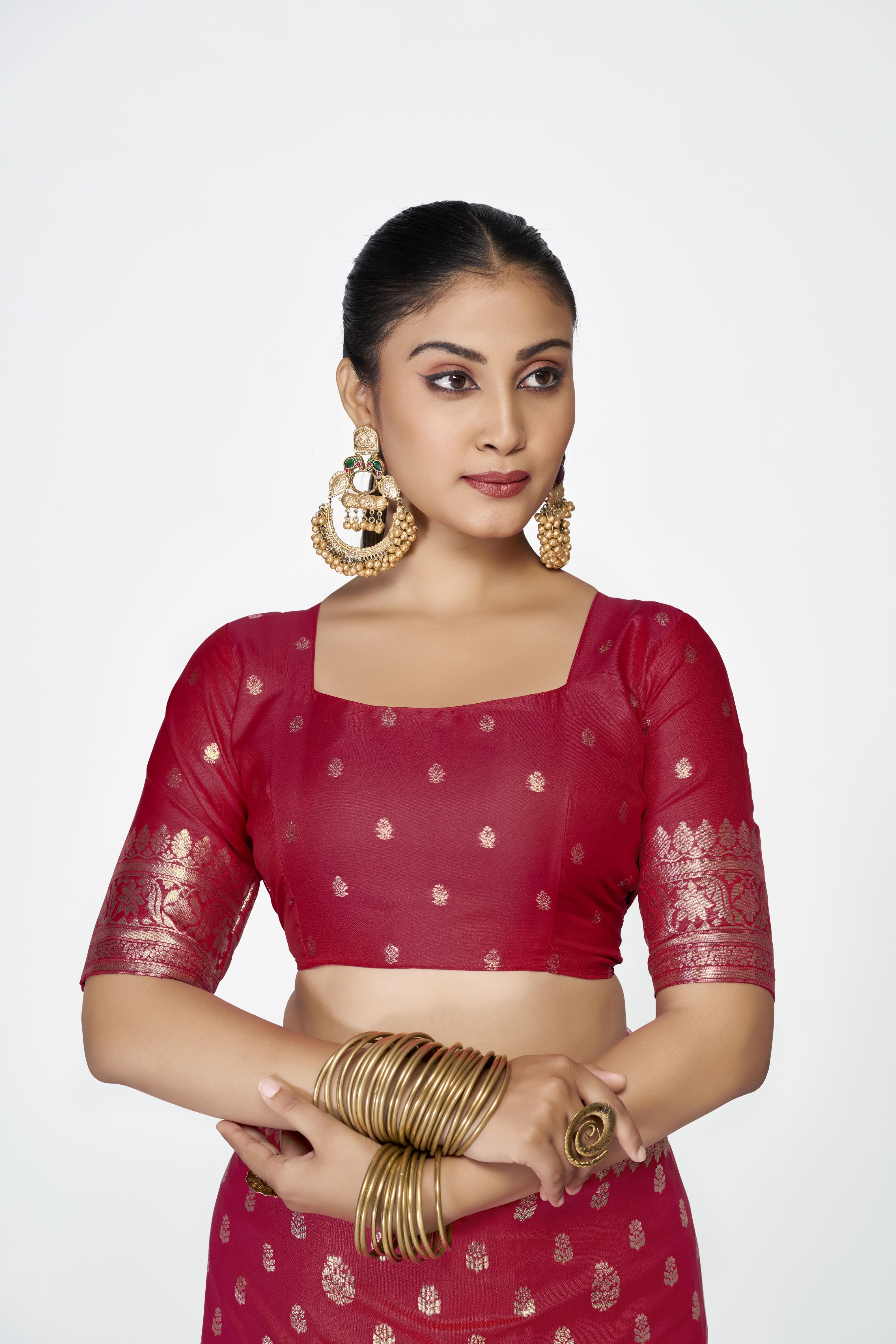 Maroon Zari Butti Designer Banarasi Silk Saree